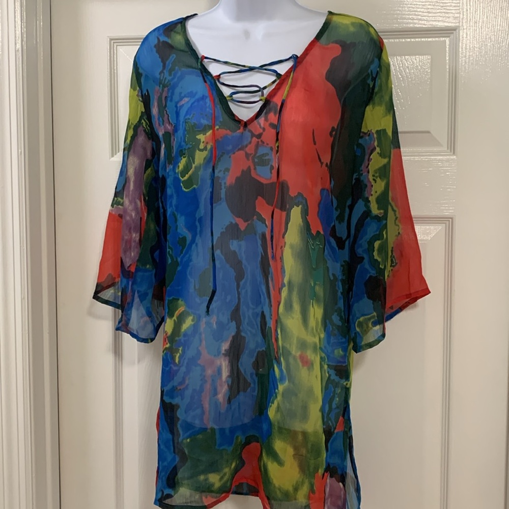 Vibrant Buckhead Bettie’s tunic top, sheer